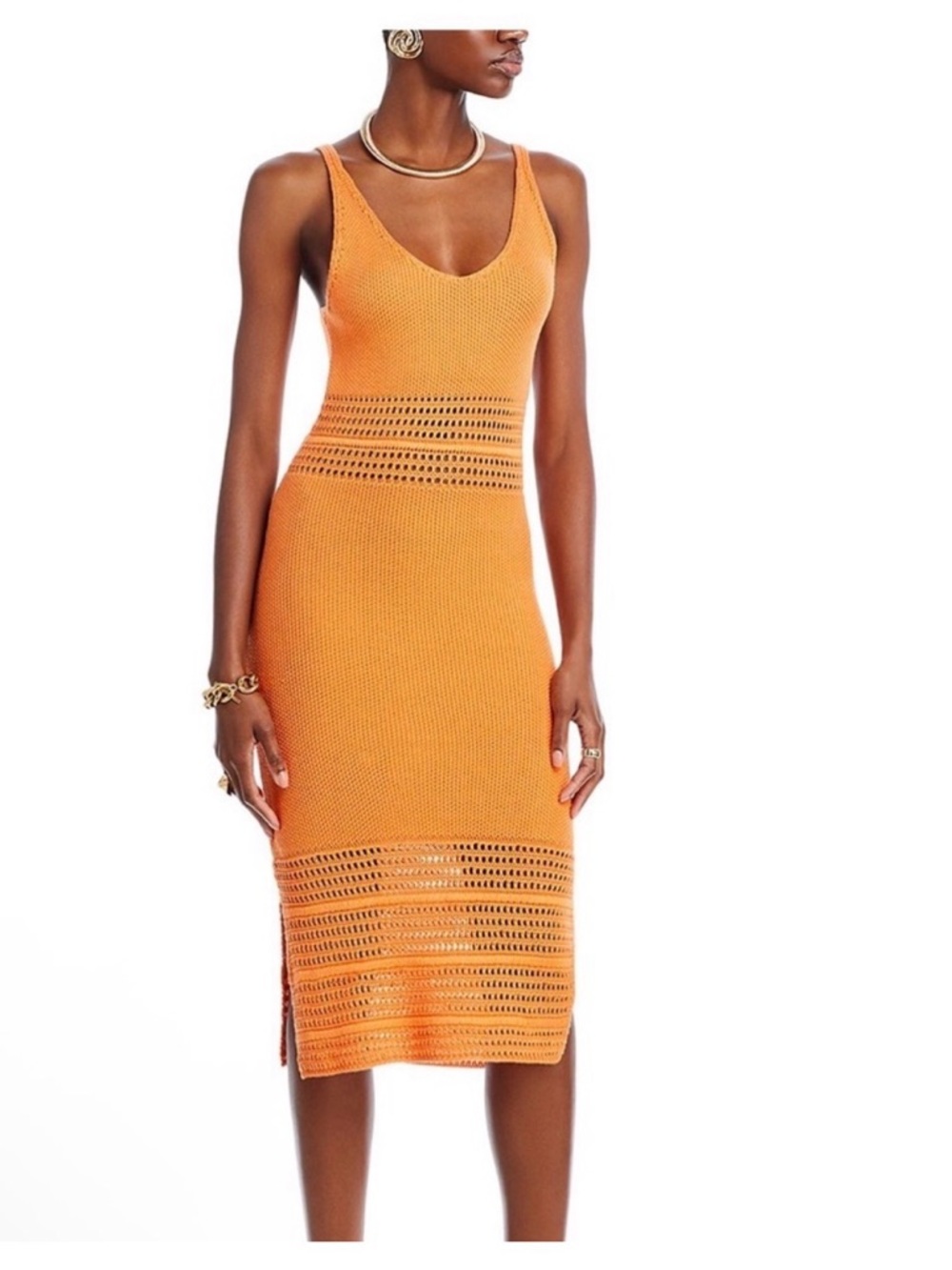 Aqua Orange Knit Midi Dress